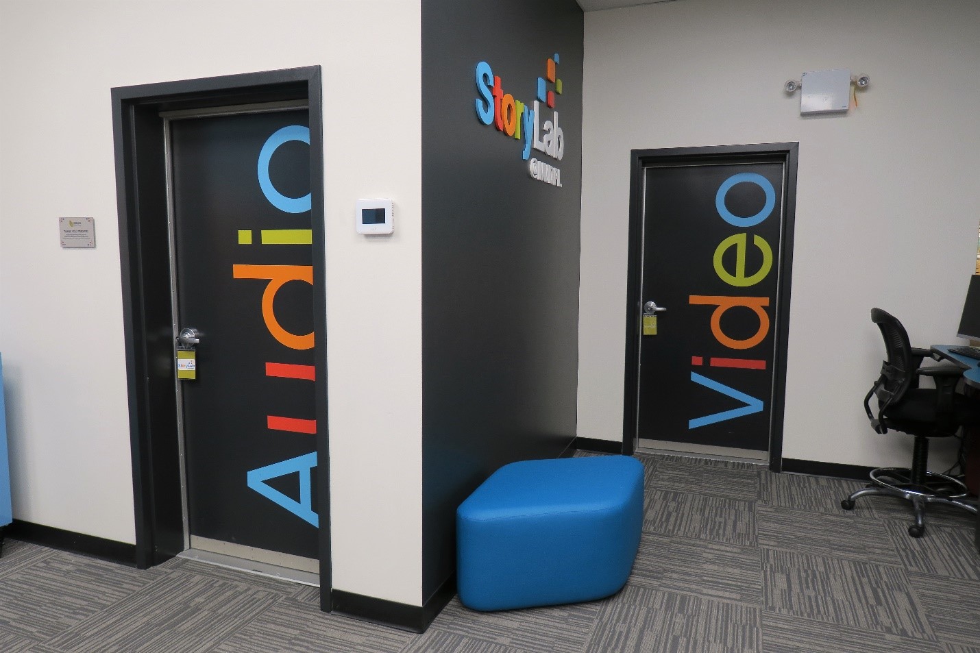 The doors to the Audio Booth and Video Studio